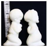Pair Fenton white satin praying boy/girl figures
