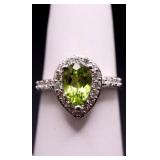 Pear cut peridot ring, lab created