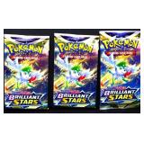 3 sealed Pokemon Brillant Stars foil card packs