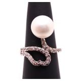 Sterling white sapphire & pearl ring, lab created