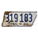 1938 state shape Tennessee license plate