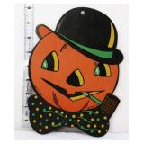 Vntg cardstock Halloween jack o lantern face w hat