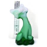 Fenton 3in FAGCA green/white slag happy cat figure