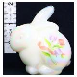 Fenton white iridescent bunny w/ flowers