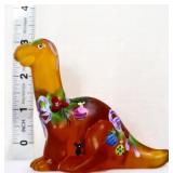 Fenton 3in amber dinosaur w/ Christmas scene
