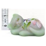 Fenton lotus mist sleeping cat w/ flowers