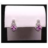 Pair pink sapphire earrings, lab created