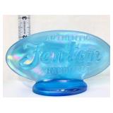 Fenton blue carnival oval dealer sign