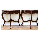 Pair vintage inlaid French half tables see pics