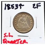 1853 arrow date seated liberty quarter
