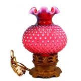 Fenton cranberry opalescent hobnail lamp