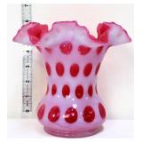 Fenton 6in cranberry coin dot vase