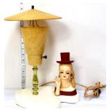 Vintage lady head lamp, red hat