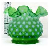 Fenton 3in green opalescent hobnail bowl