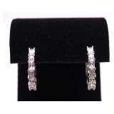 Pair white sapphire hoop earrings, lab created