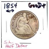 1854 arrow date seated liberty half dollar