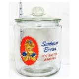 Round glass Sunbeam Bread canister w/ glass lid