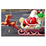 Vntg Santa in sleigh w/ reindeer blow mold NO SHIP