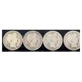 Lot of 4 barber half dollars