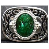 Rectangle belt buckle w/ green agate center stone