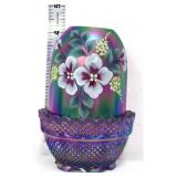 Fenton purple iridescent fairy lamp w white flower