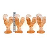 Lot of 4 miniature pink glass roosters