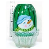 Fenton green/clear snowman fairy lamp
