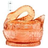 Pink glass swan on nest candy dish