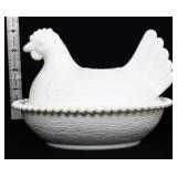 Vintage milk glass hen on nest