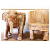 Pair ornate carved wood elephant figural chairs