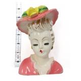 Vintage 6in lady head vase w/ pink hat