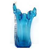 Vntg 9in blue glass handkerchief vase see pics