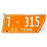 1951 state shape Tennessee license plate