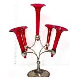 5 horn epergne w/ red horns