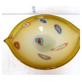 Art glass oval brown/white 13.5in bowl