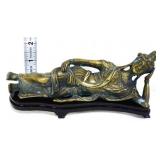 Metal laying Asian figure w/ wood stand