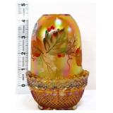 Fenton amber iridescent Autumn Leaves fairy lamp