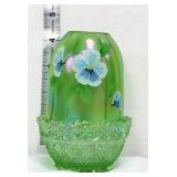 Fenton green iridescent pansy morning fairy lamp
