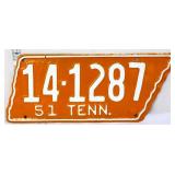 1951 state shape Tennessee license plate