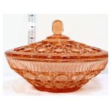 Vntg pink depression covered candy bowl