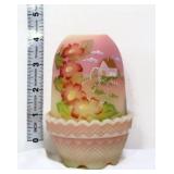 Fenton burmese summer cottage scene fairy lamp