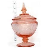 Pink glass candy dish w/ lid