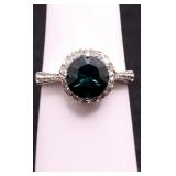 Sterling round cut emerald ring, lab created
