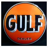 Metal 16in diameter Gulf Dealer button sign