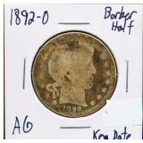1892O barber half dollar