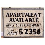 28.5x20 dbl sided Apartment Available sign NO SHIP