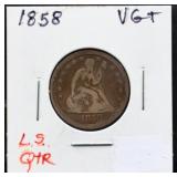1858 seated liberty quarter