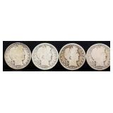 Lot of 4 barber half dollars