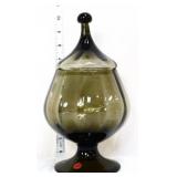 Vntg empoli olive green 10in covered candy dish