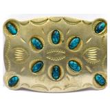 German silver belt buckle w/ turquoise stones